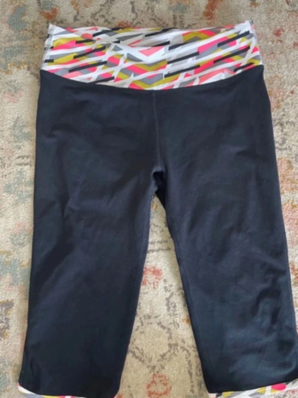 Fabletics Capris with Multi-Color Geometric Waistband